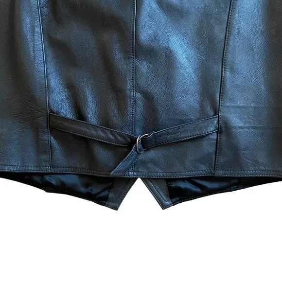 Vintage Wilsons Black All Leather 90s Y2K Moto Biker Rodeo Western Vest-XL - Picture 10 of 14